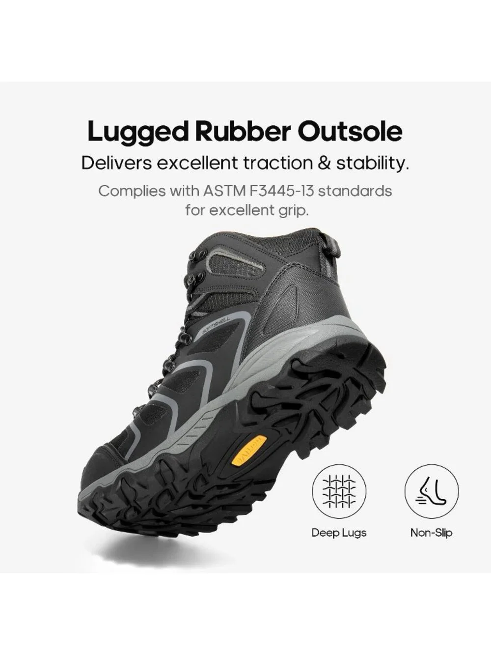 Men's Black Grey Waterproof Shoes Casual Mid Top Steel Toe Non Slip Hiking Boots